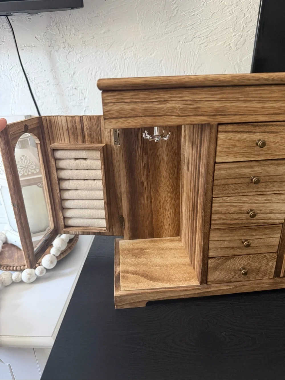 Wooden Jewelry Organizer Cabinet in Light Brown - Brand Unbranded